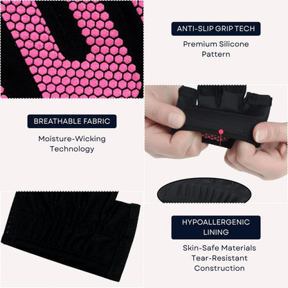 Mini Workout Gloves Women - Thin Gym Gloves with Grips for Weight Lifting, Pilates, Yoga & Dance - Minimal Fingerless Callus Guard for Women Weightlifting Exercise