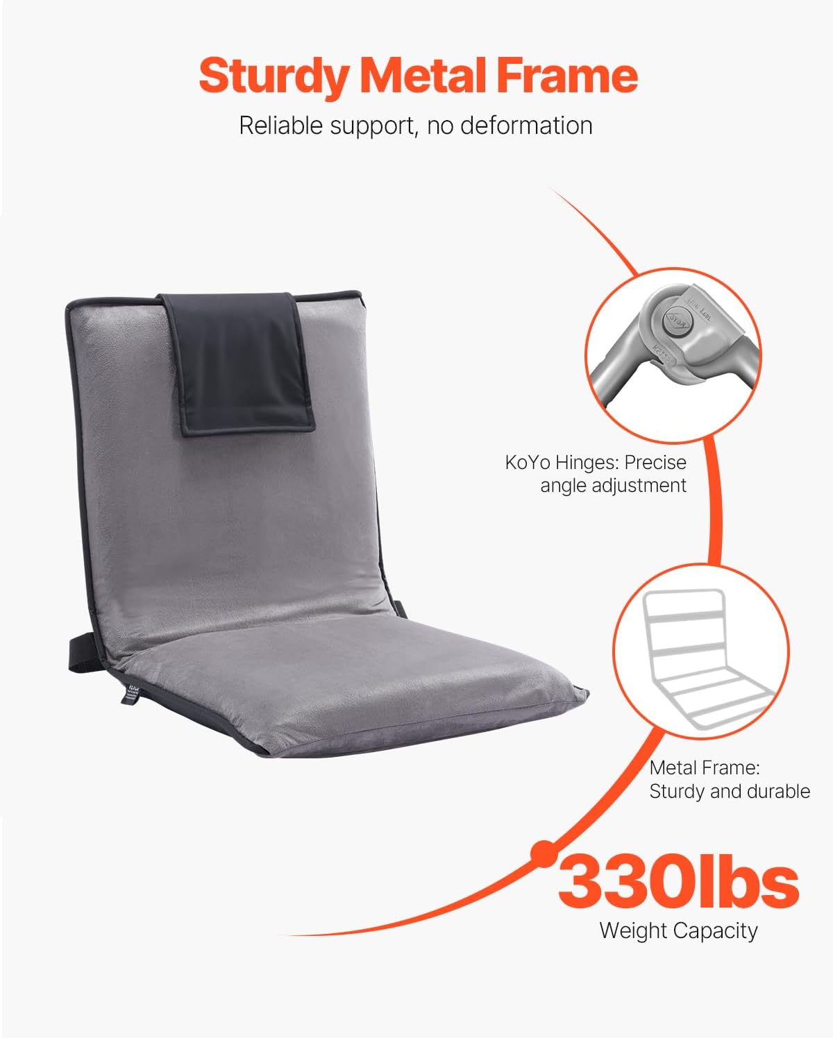 Floor Chair, 6-Position Adjustable Meditation Chair with Back Support, Folding Sofa Chair for Reading TV Watching and Gaming, Portable Floor Seat Lounge Sofa Chair for Kids Teens Adults, Gray