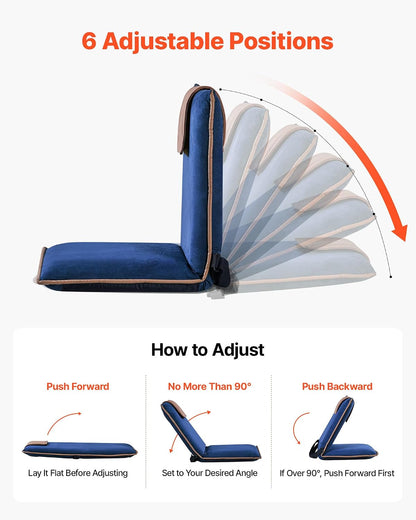 Floor Chair, 6-Position Adjustable Meditation Chair with Back Support, Folding Sofa Chair for Reading TV Watching and Gaming, Portable Floor Seat Lounge Sofa Chair for Kids Teens Adults, Gray