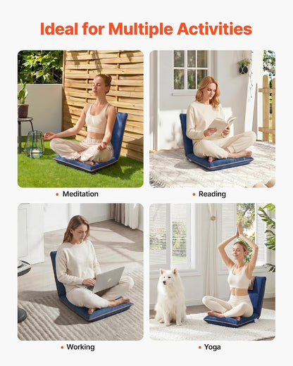 Floor Chair, 6-Position Adjustable Meditation Chair with Back Support, Folding Sofa Chair for Reading TV Watching and Gaming, Portable Floor Seat Lounge Sofa Chair for Kids Teens Adults, Gray