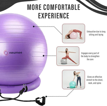Yoga Ball Chair with 65cm Exercise Ball & 2 Resistance Bands, Stability Base for Home Office, Yoga, Pilates & Fitness, Balance Ball for Posture, Core Strength & Low Impact Workouts