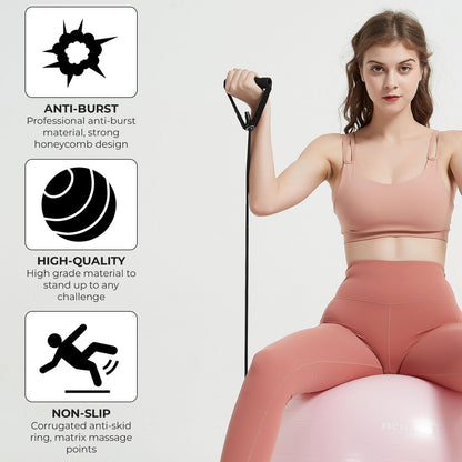 Yoga Ball Chair with 65cm Exercise Ball & 2 Resistance Bands, Stability Base for Home Office, Yoga, Pilates & Fitness, Balance Ball for Posture, Core Strength & Low Impact Workouts
