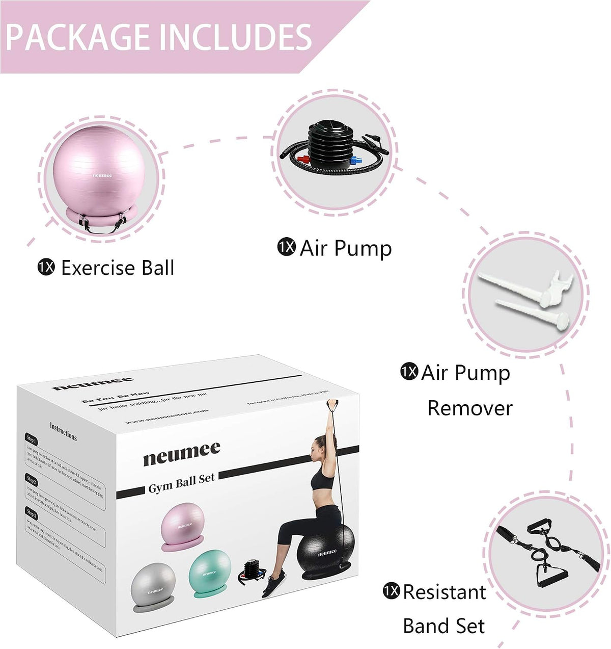 Yoga Ball Chair with 65cm Exercise Ball & 2 Resistance Bands, Stability Base for Home Office, Yoga, Pilates & Fitness, Balance Ball for Posture, Core Strength & Low Impact Workouts