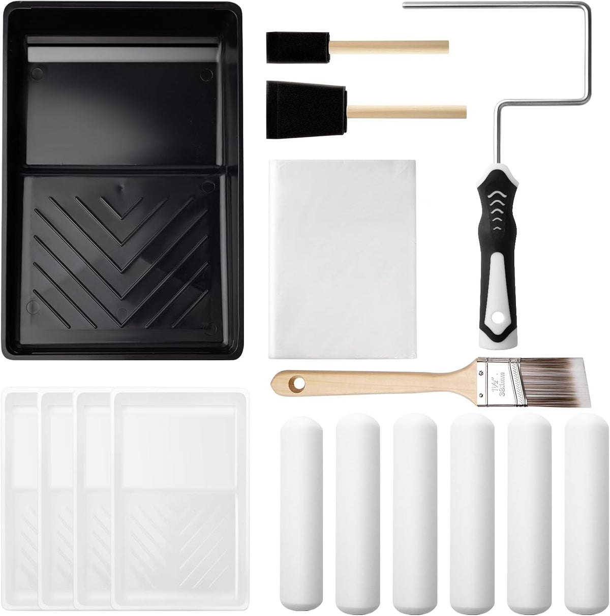 9 Pack 6 Inch Foam Paint Roller Kit with Tray & Liners