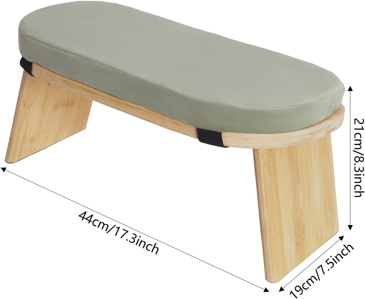 Bamboo Meditation Bench with Cushion, Folding Kneeling Meditation Bench, Portable Kneeling Chair for Kneeling or Sitting, 396.83lbs Load Max (Green)