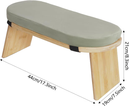 Bamboo Meditation Bench with Cushion, Folding Kneeling Meditation Bench, Portable Kneeling Chair for Kneeling or Sitting, 396.83lbs Load Max (Green)