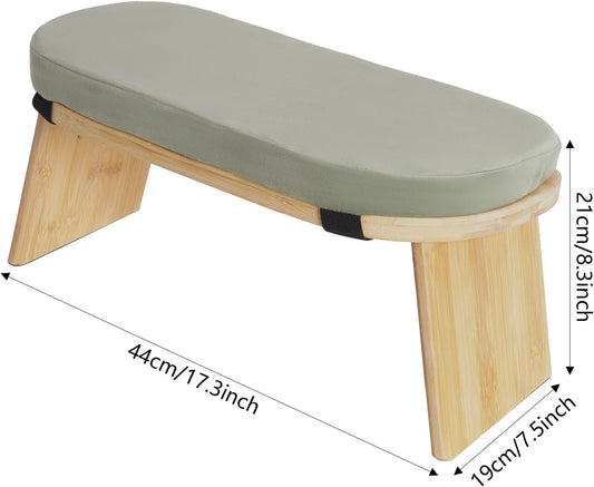 Bamboo Meditation Bench with Cushion, Folding Kneeling Meditation Bench, Portable Kneeling Chair for Kneeling or Sitting, 396.83lbs Load Max (Green)
