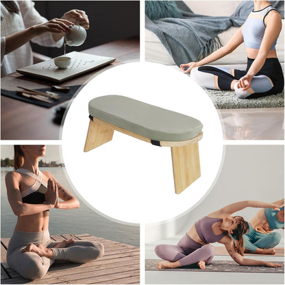 Bamboo Meditation Bench with Cushion, Folding Kneeling Meditation Bench, Portable Kneeling Chair for Kneeling or Sitting, 396.83lbs Load Max (Green)