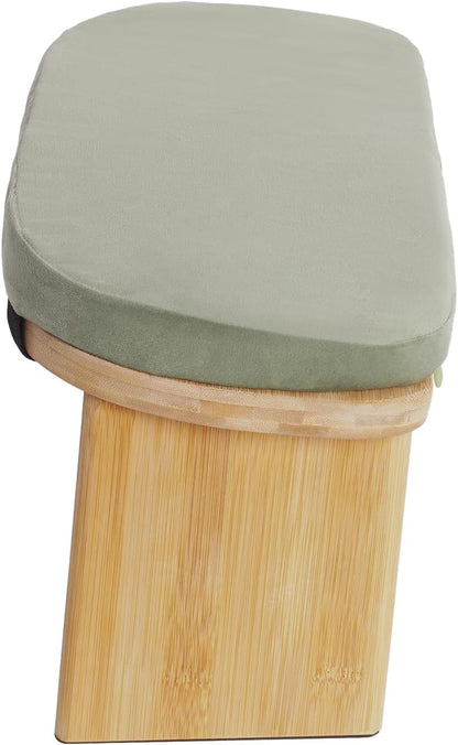 Bamboo Meditation Bench with Cushion, Folding Kneeling Meditation Bench, Portable Kneeling Chair for Kneeling or Sitting, 396.83lbs Load Max (Green)