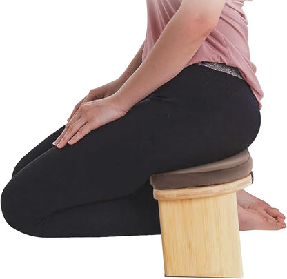 Bamboo Meditation Bench with Cushion, Folding Kneeling Meditation Bench, Portable Kneeling Chair for Kneeling or Sitting, 396.83lbs Load Max (Green)