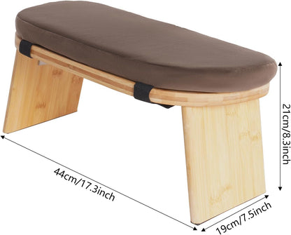 Bamboo Meditation Bench with Cushion, Folding Kneeling Meditation Bench, Portable Kneeling Chair for Kneeling or Sitting, 396.83lbs Load Max (Green)