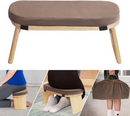 Bamboo Meditation Bench with Cushion, Folding Kneeling Meditation Bench, Portable Kneeling Chair for Kneeling or Sitting, 396.83lbs Load Max (Green)