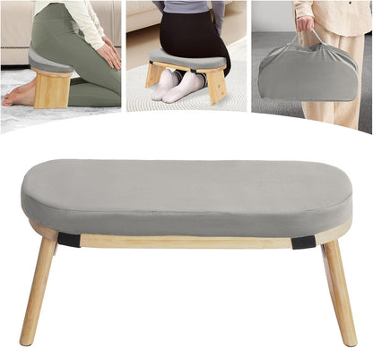Bamboo Meditation Bench with Cushion, Folding Kneeling Meditation Bench, Portable Kneeling Chair for Kneeling or Sitting, 396.83lbs Load Max (Green)