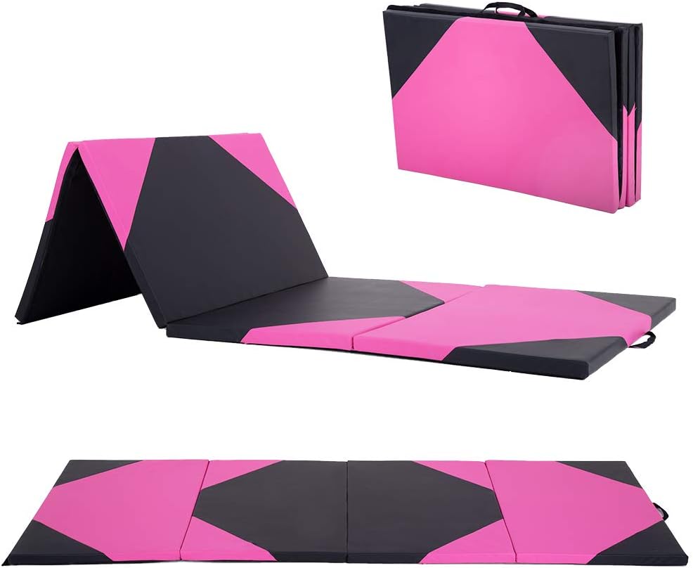 Gymnastics Tumbling Mat Portable Gymnastics Mat Foldable Tumbling Mat 2ft W 6ft L/4ft W 6ft L/4ft W 8ft L/4ft W 10ft Exercise Mat Yoga Mat with Carrying Handles for Yoga Gymnastics