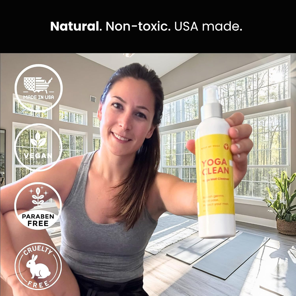 Yoga Mat Cleaner Spray – Spa-Like Scent | Eco-Friendly Formula | Neutralizes Sweat & Odor | Helps Protect Your Mat | 8 oz | Plant-Based, Made in USA