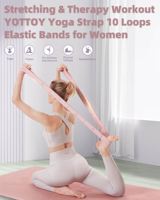 Yoga Strap and Resistance Bands-Exercise Elastic Bands for Working Out Women with 10 Loops-Perfect for Stretching and Physical Therapy