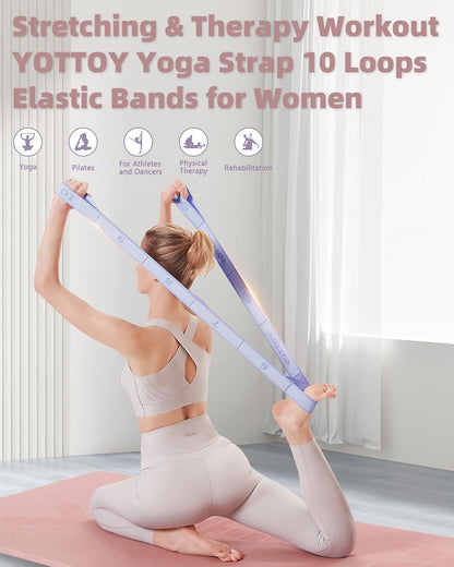Yoga Strap and Resistance Bands-Exercise Elastic Bands for Working Out Women with 10 Loops-Perfect for Stretching and Physical Therapy