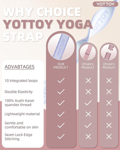 Yoga Strap and Resistance Bands-Exercise Elastic Bands for Working Out Women with 10 Loops-Perfect for Stretching and Physical Therapy