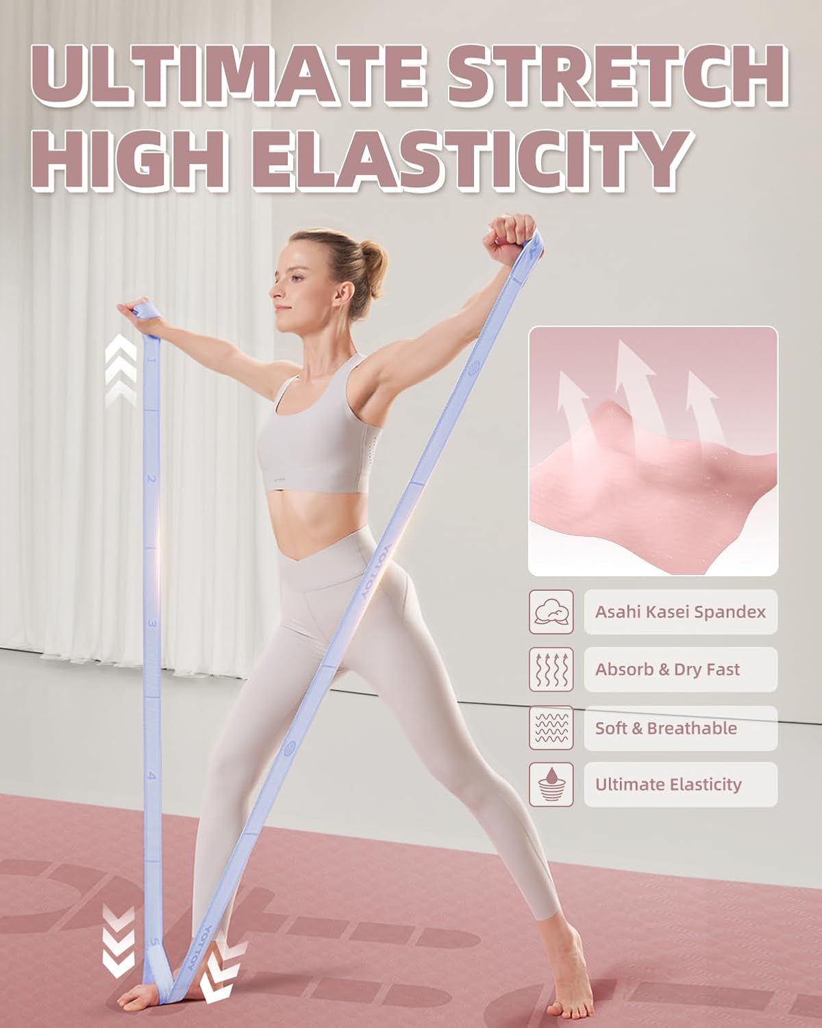 Yoga Strap and Resistance Bands-Exercise Elastic Bands for Working Out Women with 10 Loops-Perfect for Stretching and Physical Therapy