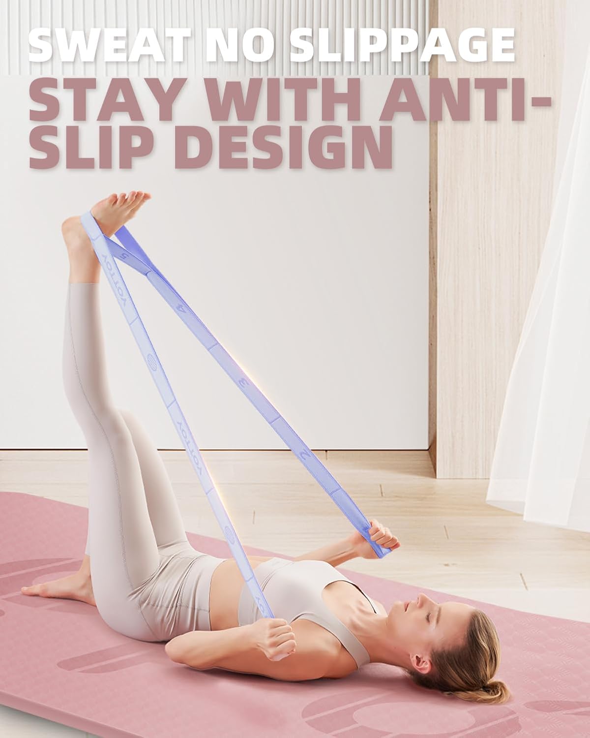 Yoga Strap and Resistance Bands-Exercise Elastic Bands for Working Out Women with 10 Loops-Perfect for Stretching and Physical Therapy