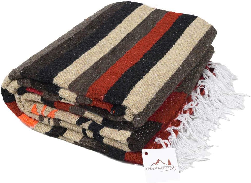 Open Road Goods Handwoven Mexican Diamond Blanket, Throw, or Yoga Bolster - Southwestern Style Blanket - Brown