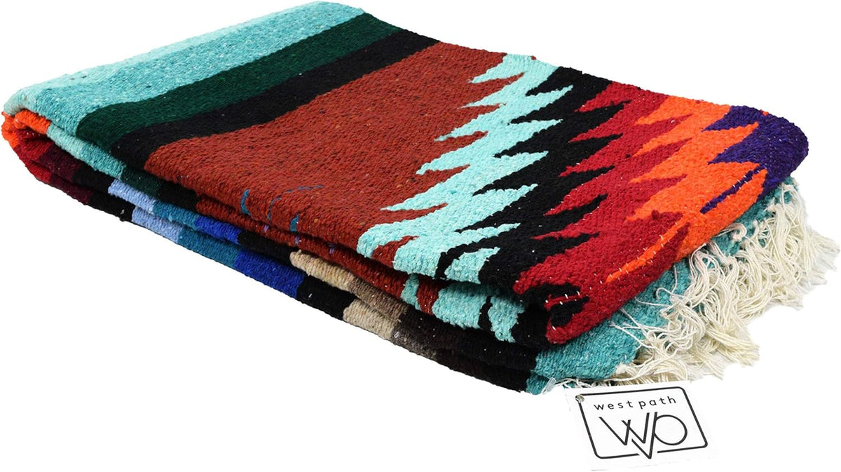 Open Road Goods Handwoven Mexican Diamond Blanket, Throw, or Yoga Bolster - Southwestern Style Blanket - Brown