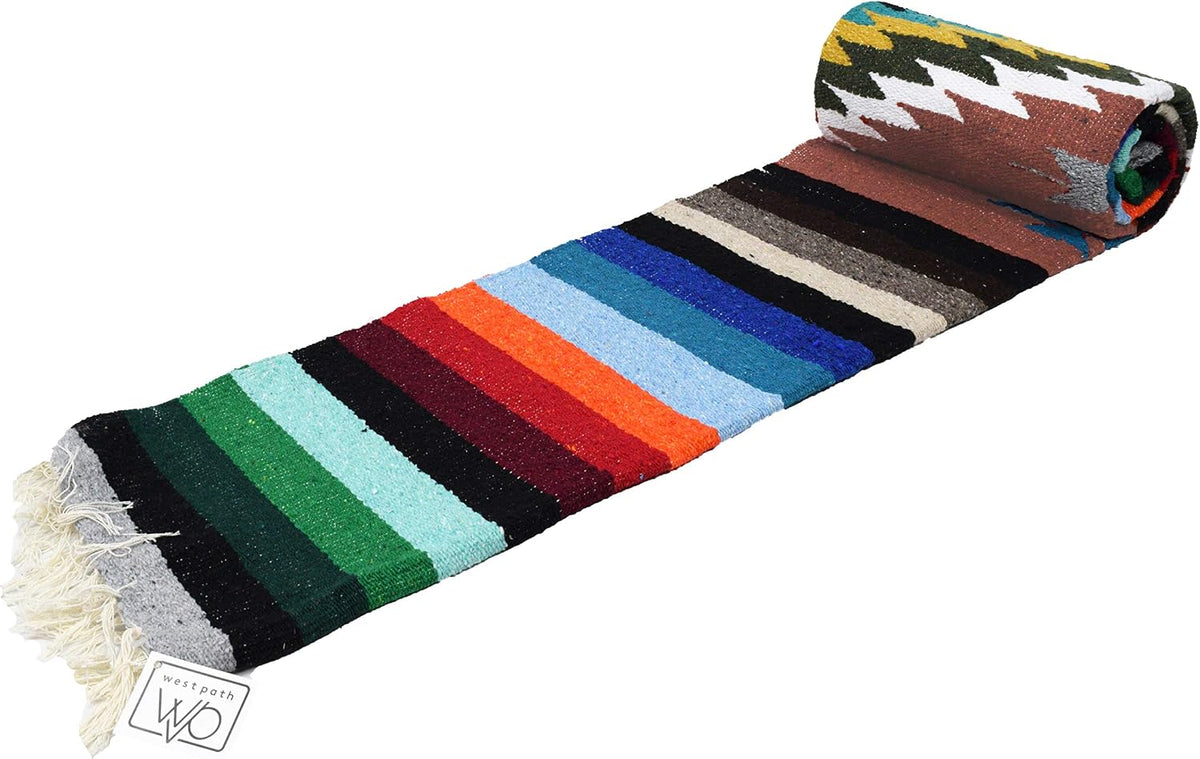 Open Road Goods Handwoven Mexican Diamond Blanket, Throw, or Yoga Bolster - Southwestern Style Blanket - Brown