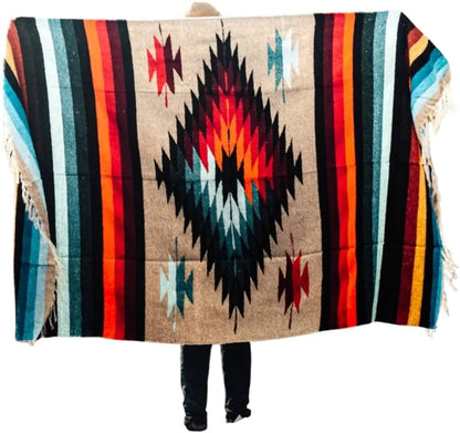 Open Road Goods Handwoven Mexican Diamond Blanket, Throw, or Yoga Bolster - Southwestern Style Blanket - Brown