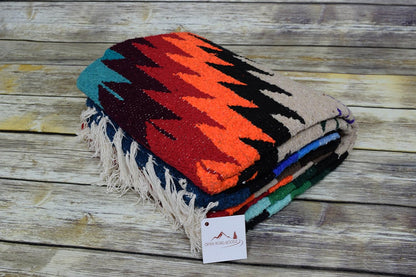 Open Road Goods Handwoven Mexican Diamond Blanket, Throw, or Yoga Bolster - Southwestern Style Blanket - Brown