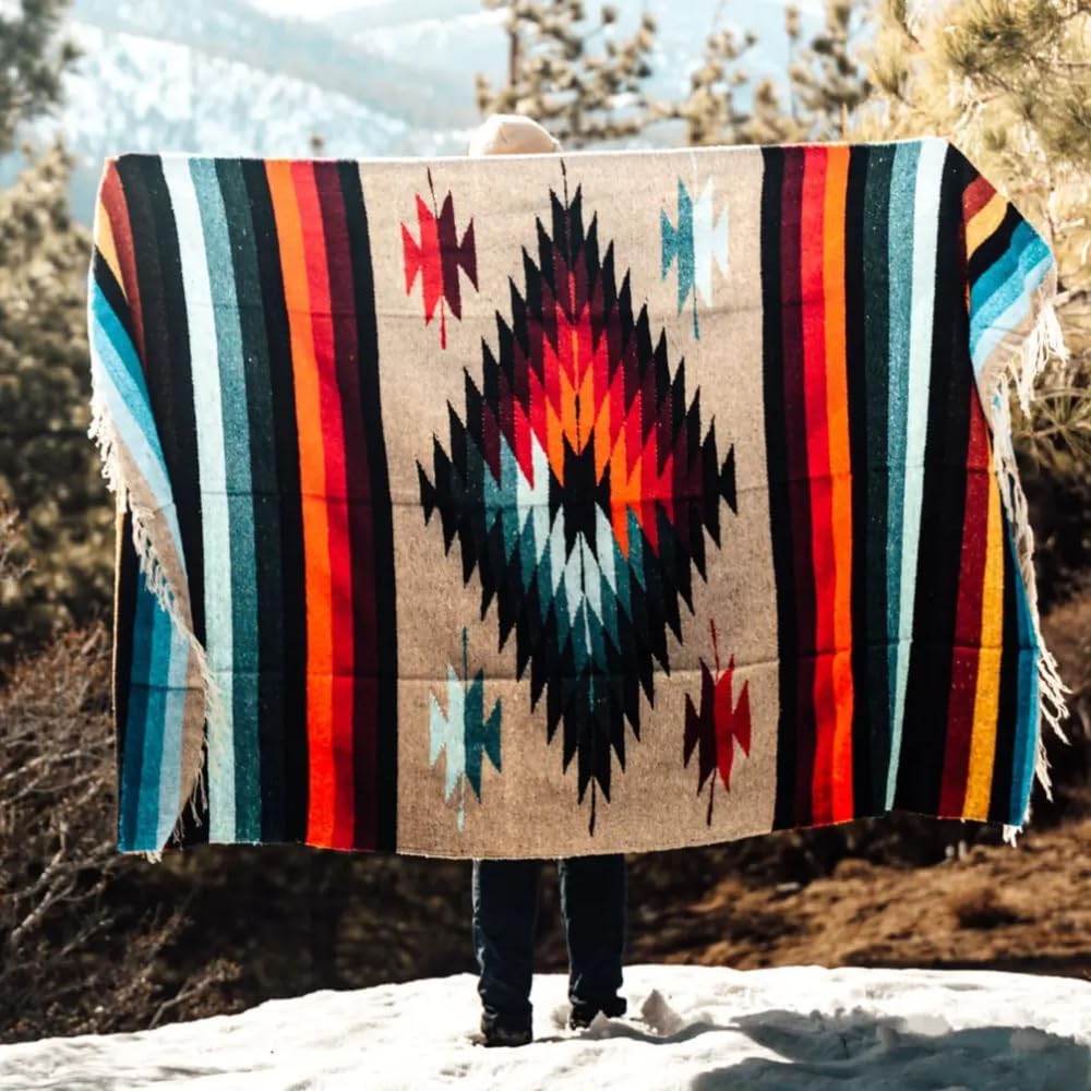 Open Road Goods Handwoven Mexican Diamond Blanket, Throw, or Yoga Bolster - Southwestern Style Blanket - Brown