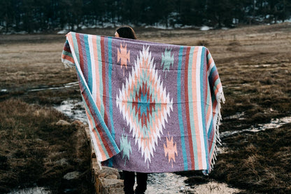 Open Road Goods Handwoven Mexican Diamond Blanket, Throw, or Yoga Bolster - Southwestern Style Blanket - Brown