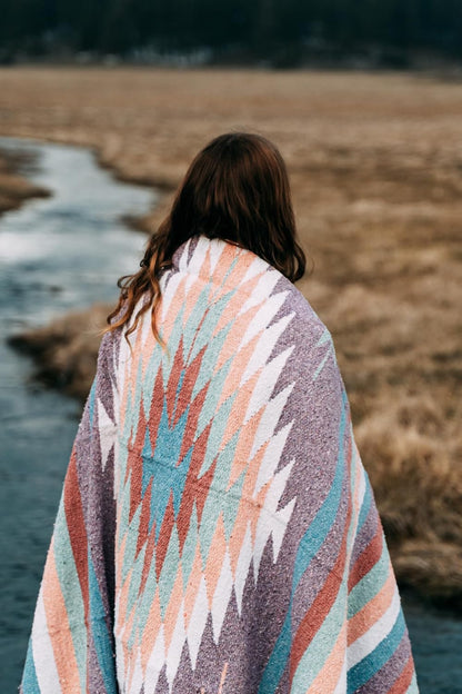Open Road Goods Handwoven Mexican Diamond Blanket, Throw, or Yoga Bolster - Southwestern Style Blanket - Brown