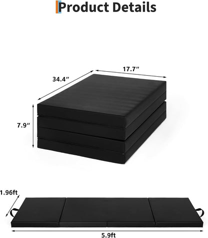 6x2FT Folding Gymnastics Mat, 2-Inch Thick 4-Fold Exercise Floor Mat for Home Gym, Portable Yoga Mat for Pilates, Aerobics, Martial Arts & Training