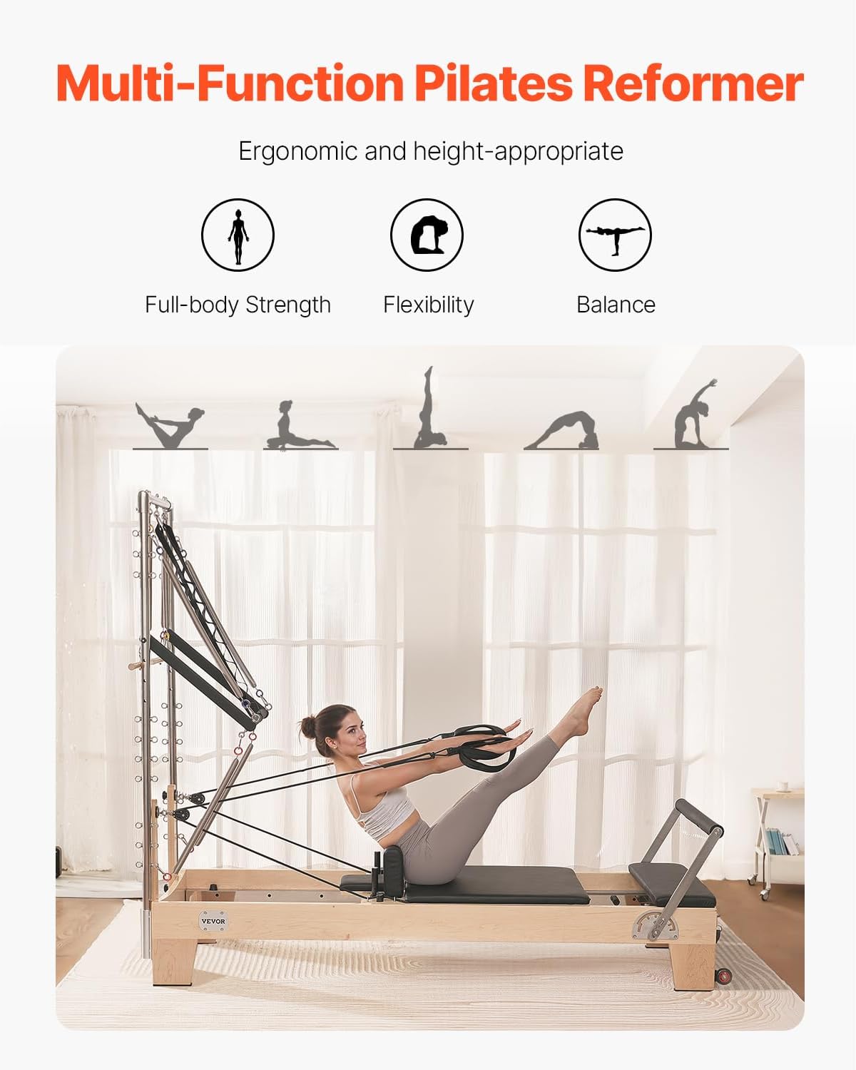 Pilates Reformer Foldable, Suitable for Intermediate and Beginners Users, Pilates Equipment for Home Gym Studio Use with 4 Adjustable Resistance Spring, Up to 400 LBS