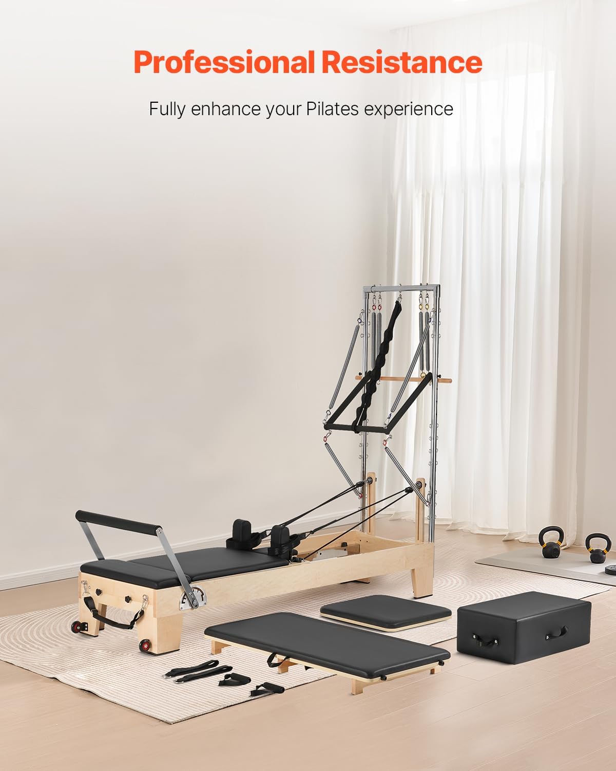 Pilates Reformer Foldable, Suitable for Intermediate and Beginners Users, Pilates Equipment for Home Gym Studio Use with 4 Adjustable Resistance Spring, Up to 400 LBS
