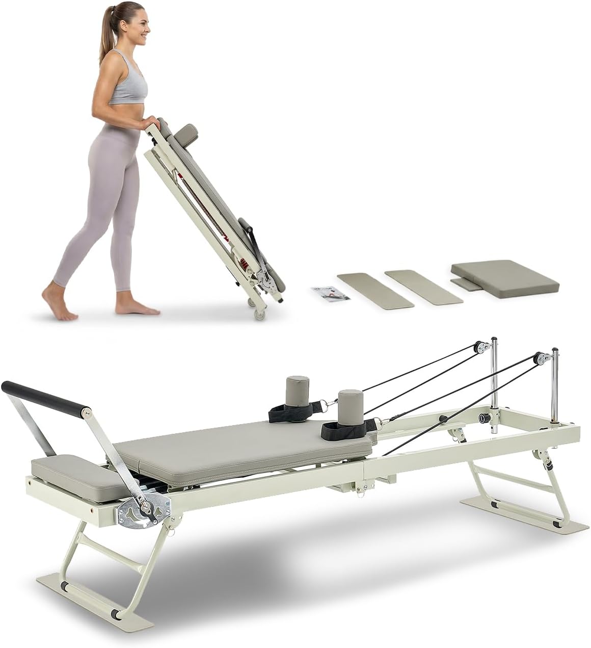 Pilates Reformer Foldable, Suitable for Intermediate and Beginners Users, Pilates Equipment for Home Gym Studio Use with 4 Adjustable Resistance Spring, Up to 400 LBS
