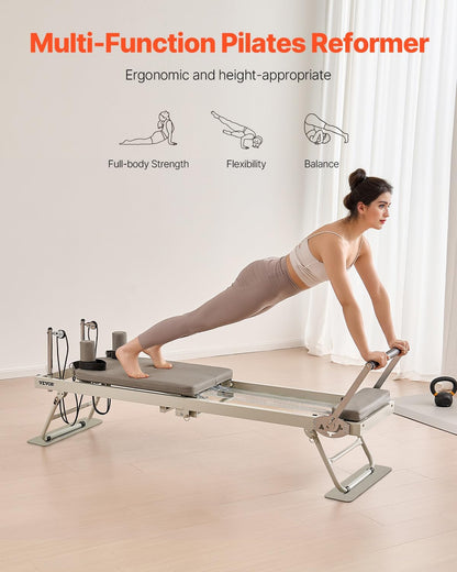 Pilates Reformer Foldable, Suitable for Intermediate and Beginners Users, Pilates Equipment for Home Gym Studio Use with 4 Adjustable Resistance Spring, Up to 400 LBS