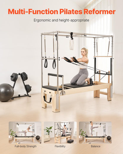 Pilates Reformer Foldable, Suitable for Intermediate and Beginners Users, Pilates Equipment for Home Gym Studio Use with 4 Adjustable Resistance Spring, Up to 400 LBS