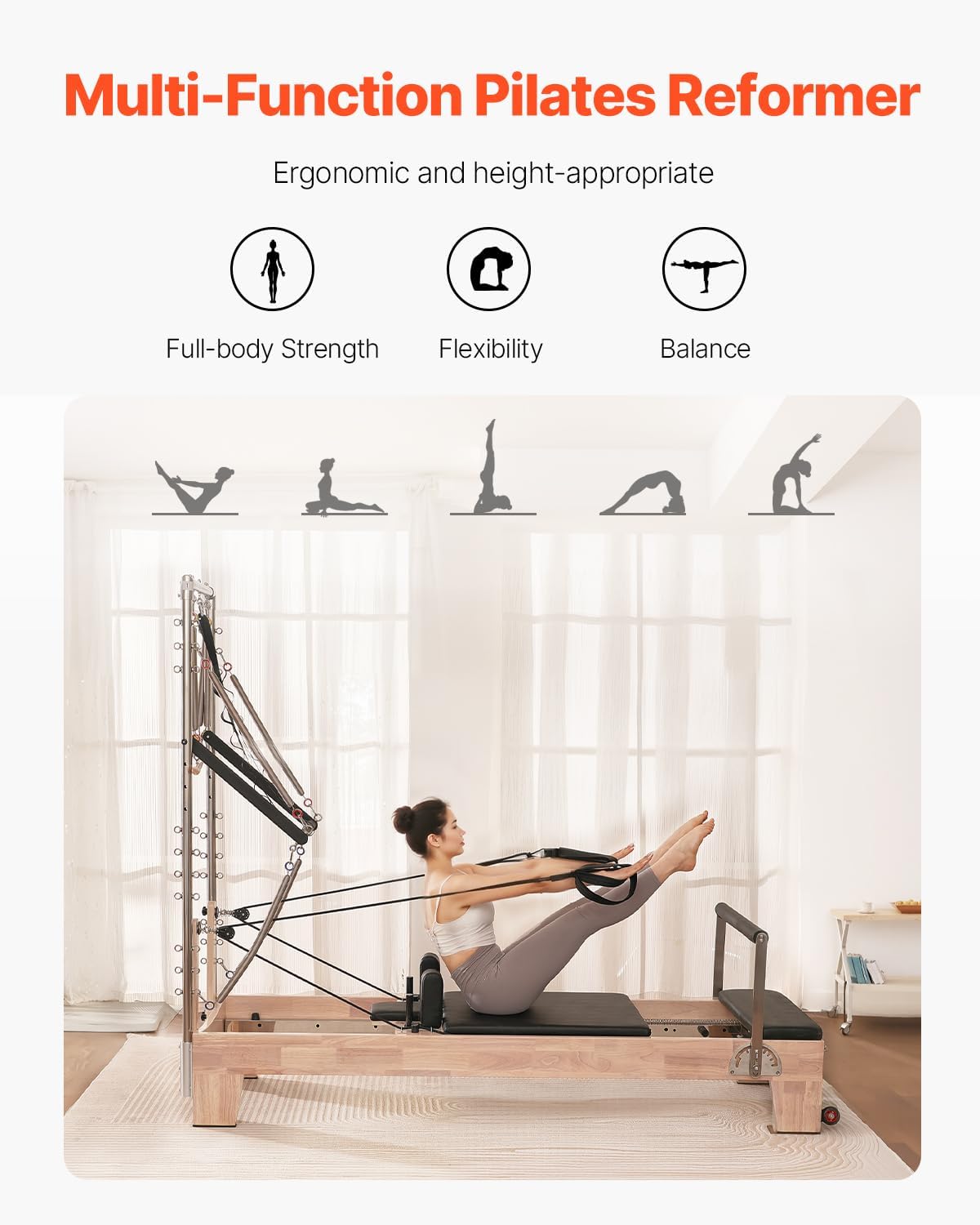 Pilates Reformer Foldable, Suitable for Intermediate and Beginners Users, Pilates Equipment for Home Gym Studio Use with 4 Adjustable Resistance Spring, Up to 400 LBS