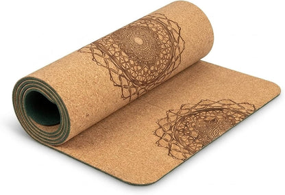 Workout Mat with Carrying Strap - 6mm Thick Cork Yoga Mat (72” x 24”) - Non-Slip Cork Mat for Home, Gym, Fitness & Hot Yoga - Lightweight, Cushioned, Durable & Sweat-Resistant