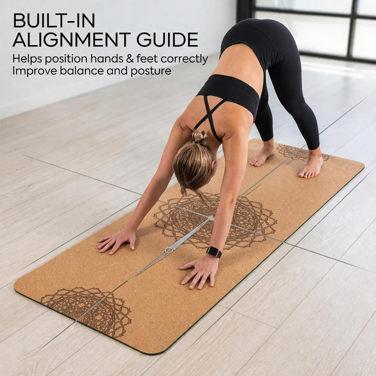 Workout Mat with Carrying Strap - 6mm Thick Cork Yoga Mat (72” x 24”) - Non-Slip Cork Mat for Home, Gym, Fitness & Hot Yoga - Lightweight, Cushioned, Durable & Sweat-Resistant