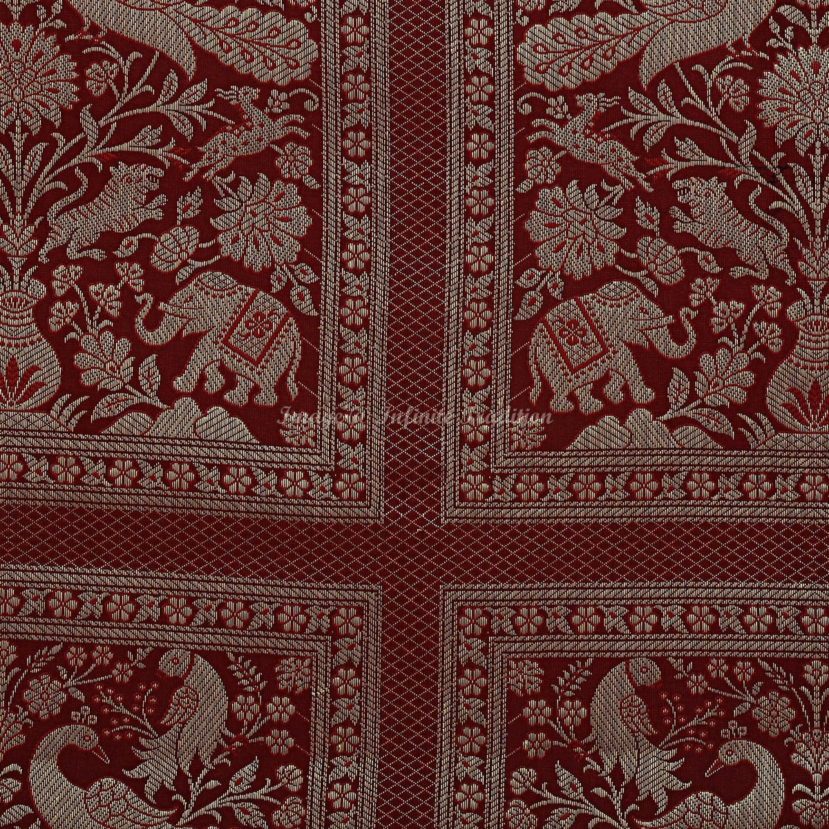 Ethnic Decorative Bolster Tube Pillow Covers Cylindrical Maroon Yoga Large Couch Round Cushion Cover Jacquard Brocade Poly Dupion Silk Small Elephant Throw Pillow Case 76x38cm (30x15 inch) 2 Pc.
