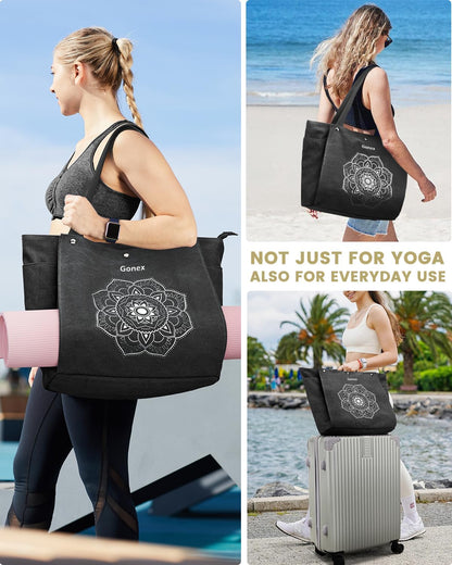 Yoga Mat Bag For Women Canvas Tote Pilates Gym Bag With Mat Carrier