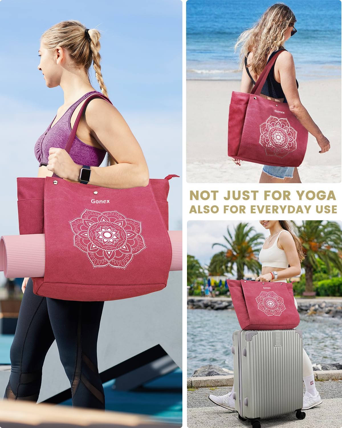 Yoga Mat Bag For Women Canvas Tote Pilates Gym Bag With Mat Carrier