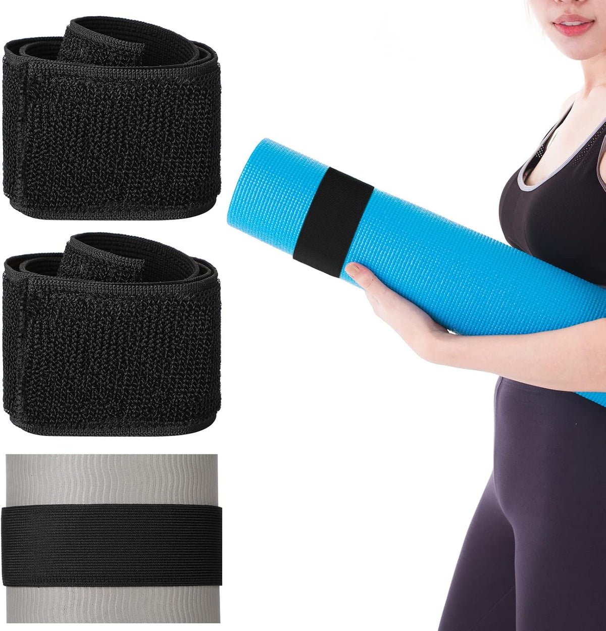 4 Pcs Nylon Yoga Mat Strap Bungee Band for Mat Storage, Black
