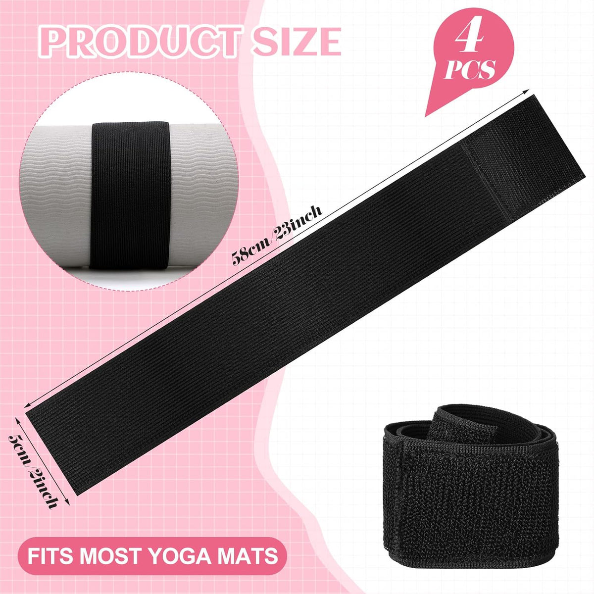 4 Pcs Nylon Yoga Mat Strap Bungee Band for Mat Storage, Black