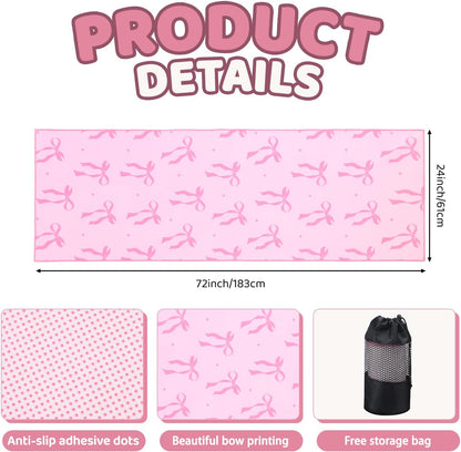 Pink Bow Yoga Mat Towel with Grip Dot Preppy Coquette Bow Non Slip