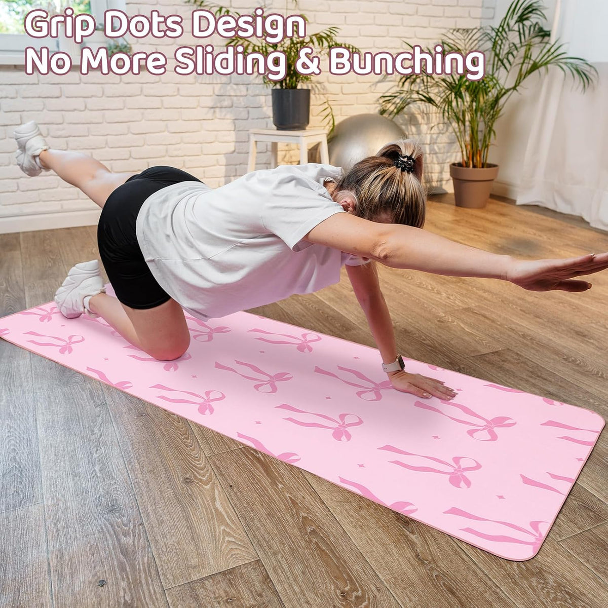 Pink Bow Yoga Mat Towel with Grip Dot Preppy Coquette Bow Non Slip