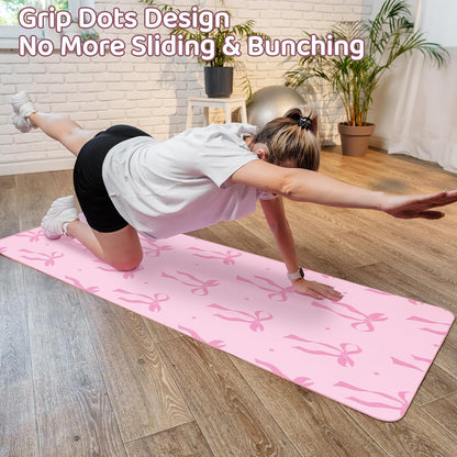 Pink Bow Yoga Mat Towel with Grip Dot Preppy Coquette Bow Non Slip
