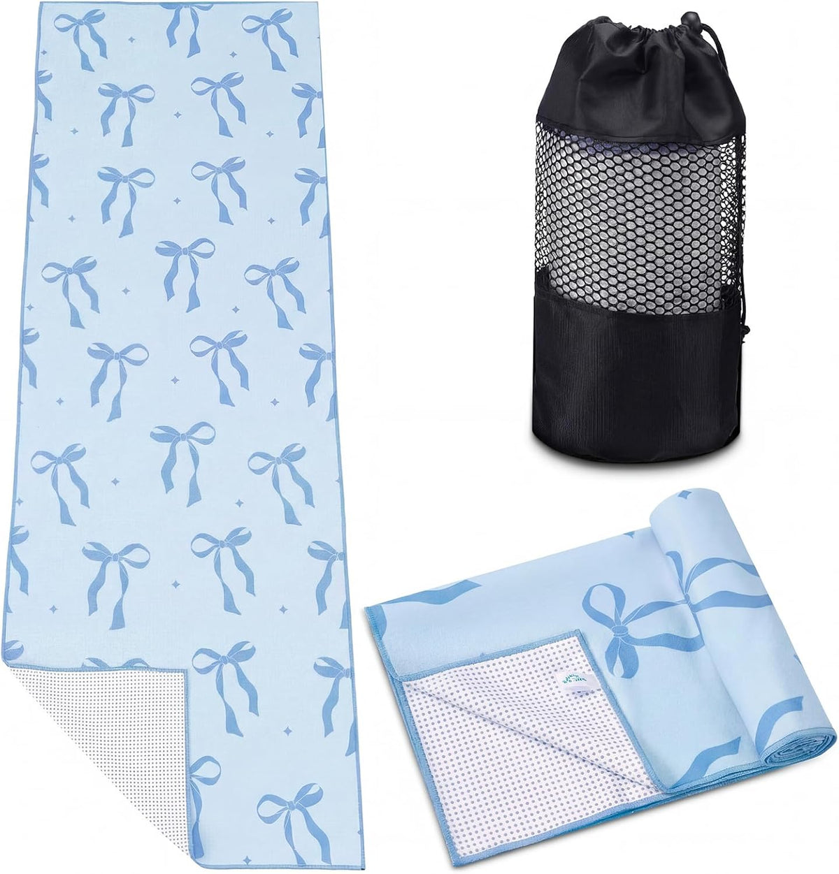 Pink Bow Yoga Mat Towel with Grip Dot Preppy Coquette Bow Non Slip